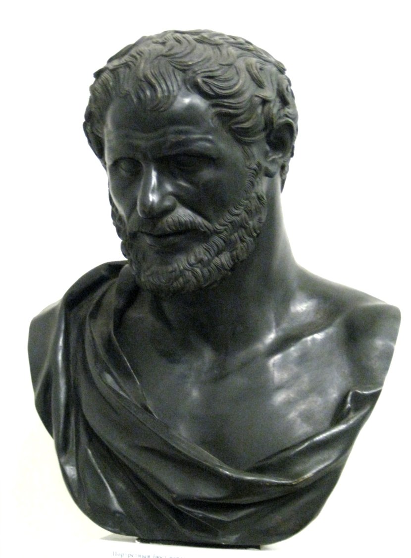 Busto oscuro atribuido a Demócrito.