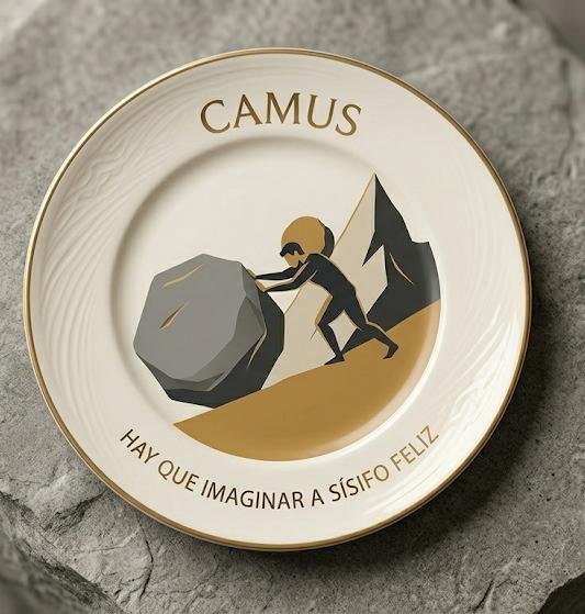 Plato decorativo inspirado en Albert Camus.