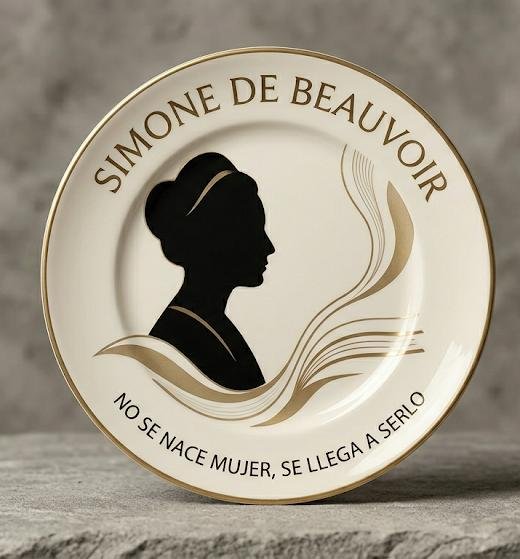 Plato decorativo inspirado en Simone de Beauvoir.